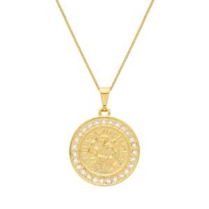 Colar Dourado Medalha São Miguel Arcanjo Cravejado de Zircônia